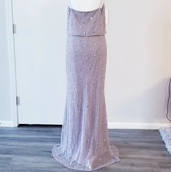 Adrianna Papell Lilac Gray Sequin Beaded long Dress - Picture 8 of 14